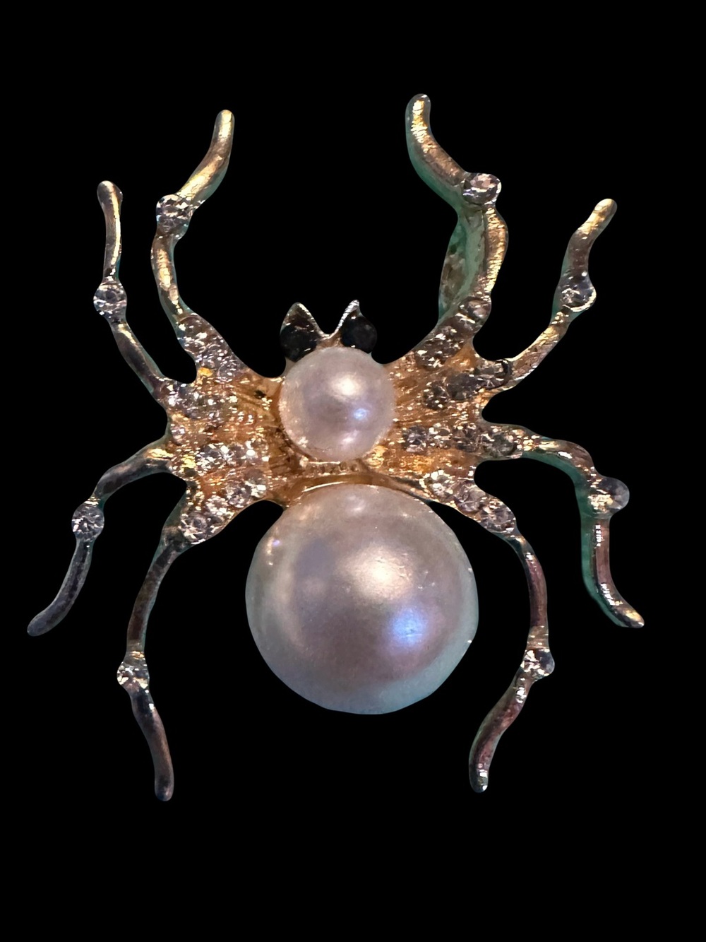 Elegant Faux Pearl Spider Brooch - Gold Tone with White Faux Pearls and crystals